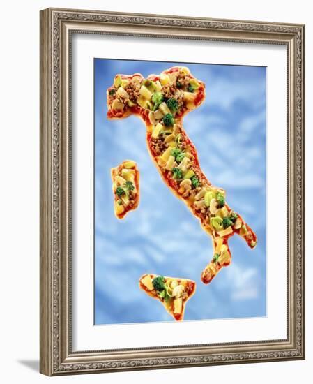 Pizza in Shape of Map of Italy-null-Framed Photographic Print