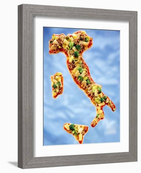 Pizza in Shape of Map of Italy-null-Framed Photographic Print