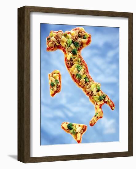 Pizza in Shape of Map of Italy-null-Framed Photographic Print