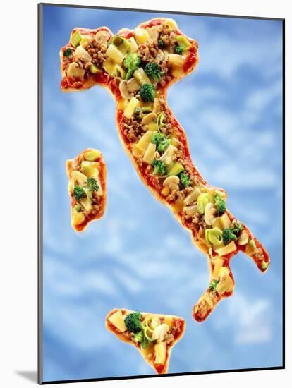 Pizza in Shape of Map of Italy-null-Mounted Photographic Print