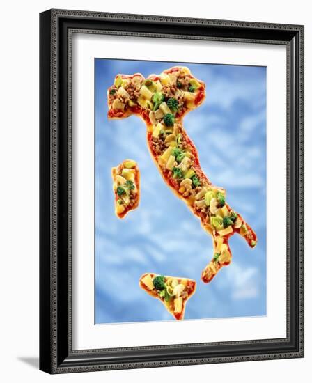 Pizza in Shape of Map of Italy-null-Framed Photographic Print