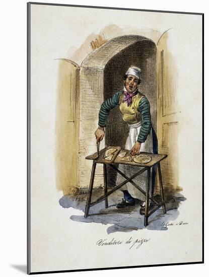 Pizza Seller, 1825, by Gaetano Dura (1805-1878), Lithograph, Italy, 19th Century-null-Mounted Giclee Print