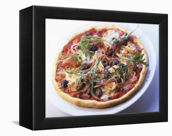 Pizza Topped with Prosciutto, Olives, Capers and Rocket-Joachim Turré-Framed Premier Image Canvas