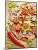 Pizza with Salami, Mushrooms, Tomatoes, Leek, Mozzarella and Chillis-Ira Leoni-Mounted Photographic Print