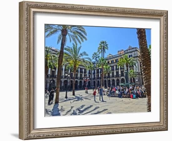 Placa Real in Barcelona with Palms and Sunshine-Markus Bleichner-Framed Art Print