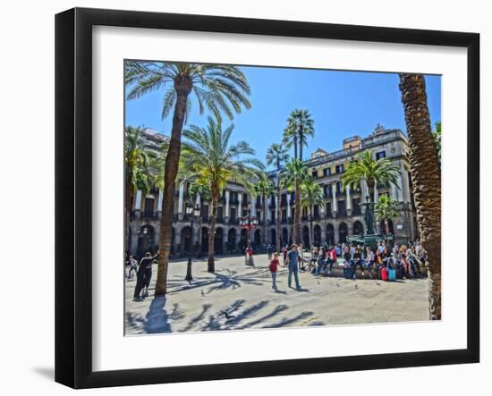 Placa Real in Barcelona with Palms and Sunshine-Markus Bleichner-Framed Art Print