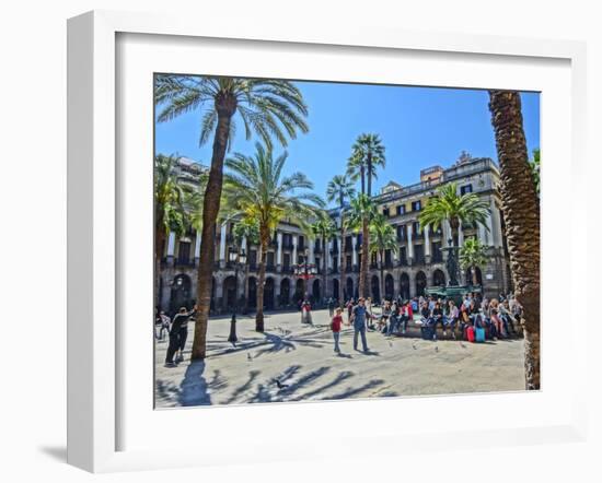 Placa Real in Barcelona with Palms and Sunshine-Markus Bleichner-Framed Art Print