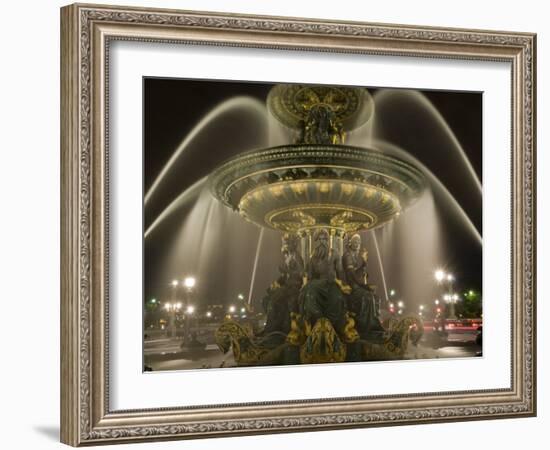 Place De La Concorde Fountains at Night, Paris, France, Europe-Pitamitz Sergio-Framed Photographic Print