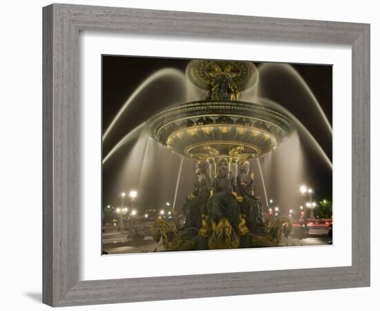 Place De La Concorde Fountains at Night, Paris, France, Europe-Pitamitz Sergio-Framed Photographic Print