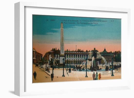 Place de la Concorde - The Fountains and the Luxor Obelisk, Paris, c1920-Unknown-Framed Giclee Print