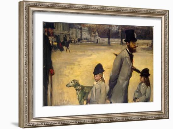 Place De La Concorde, (Viscount Lepic and His Daughters Crossing the Place De La Concord), 1875-Edgar Degas-Framed Giclee Print