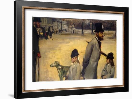 Place De La Concorde, (Viscount Lepic and His Daughters Crossing the Place De La Concord), 1875-Edgar Degas-Framed Giclee Print