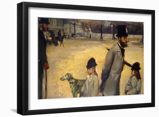 Place De La Concorde, (Viscount Lepic and His Daughters Crossing the Place De La Concord), 1875-Edgar Degas-Framed Giclee Print