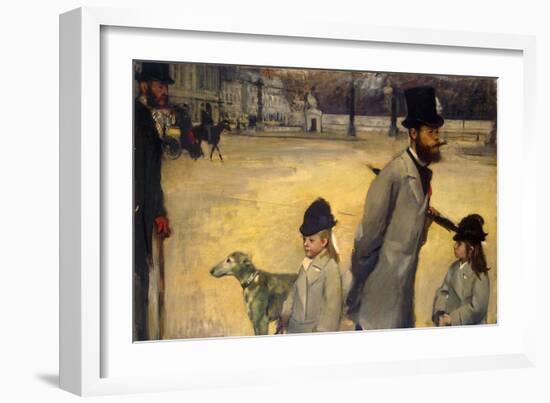 Place De La Concorde, (Viscount Lepic and His Daughters Crossing the Place De La Concord), 1875-Edgar Degas-Framed Giclee Print