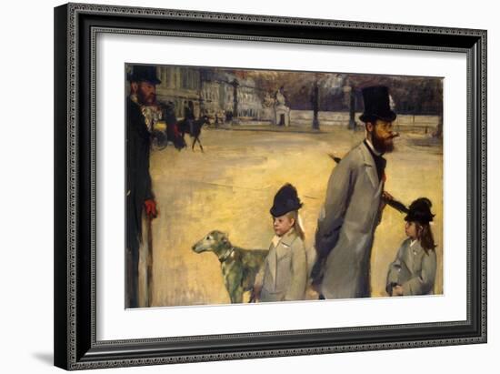 Place De La Concorde, (Viscount Lepic and His Daughters Crossing the Place De La Concord), 1875-Edgar Degas-Framed Giclee Print