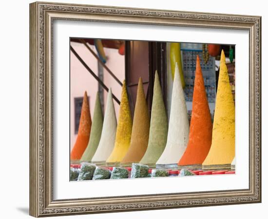 Place Des Ferblatiers, Mountains of Moroccan Spices Souk, Marrakech, Morocco-Walter Bibikow-Framed Photographic Print