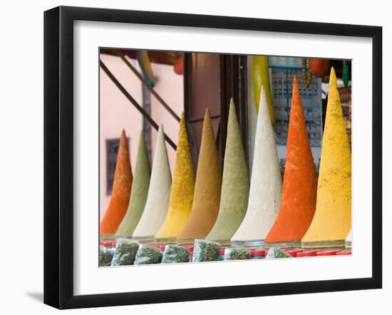 Place Des Ferblatiers, Mountains of Moroccan Spices Souk, Marrakech, Morocco-Walter Bibikow-Framed Photographic Print
