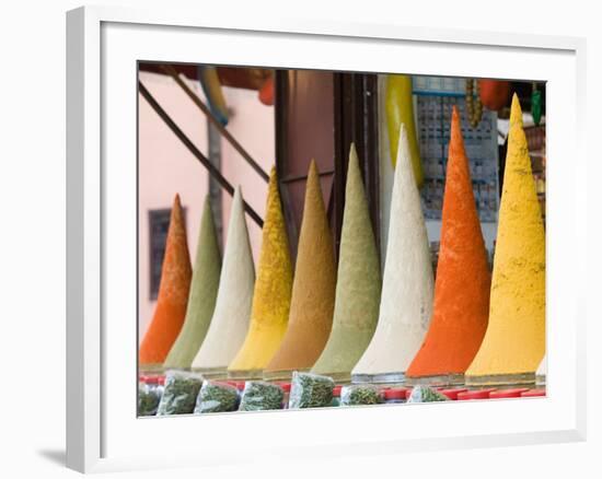 Place Des Ferblatiers, Mountains of Moroccan Spices Souk, Marrakech, Morocco-Walter Bibikow-Framed Photographic Print