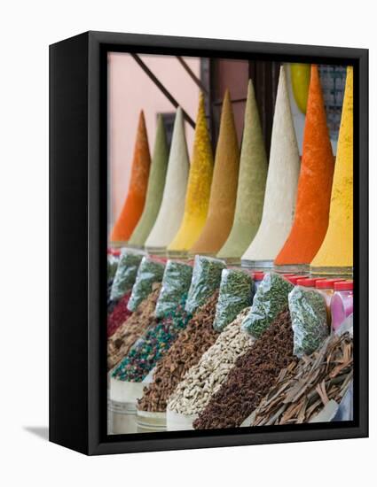 Place Des Ferblatiers, Mountains of Moroccan Spices Souk, Marrakech, Morocco-Walter Bibikow-Framed Premier Image Canvas