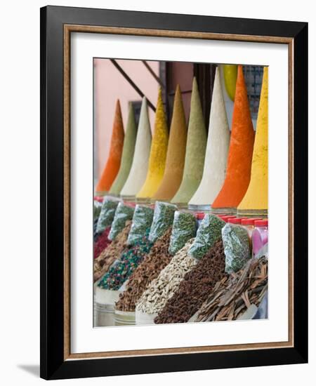 Place Des Ferblatiers, Mountains of Moroccan Spices Souk, Marrakech, Morocco-Walter Bibikow-Framed Photographic Print