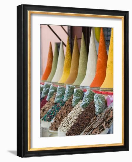 Place Des Ferblatiers, Mountains of Moroccan Spices Souk, Marrakech, Morocco-Walter Bibikow-Framed Photographic Print