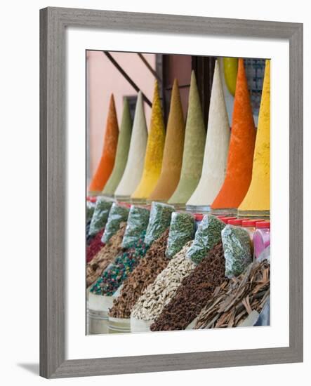 Place Des Ferblatiers, Mountains of Moroccan Spices Souk, Marrakech, Morocco-Walter Bibikow-Framed Photographic Print