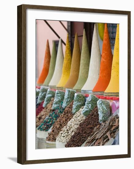 Place Des Ferblatiers, Mountains of Moroccan Spices Souk, Marrakech, Morocco-Walter Bibikow-Framed Photographic Print