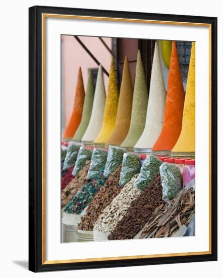 Place Des Ferblatiers, Mountains of Moroccan Spices Souk, Marrakech, Morocco-Walter Bibikow-Framed Photographic Print