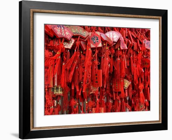 Placques Adorn the Fence of the Four Gates Buddhist Temple, Shandong Province, Jinan, China-Bruce Behnke-Framed Photographic Print