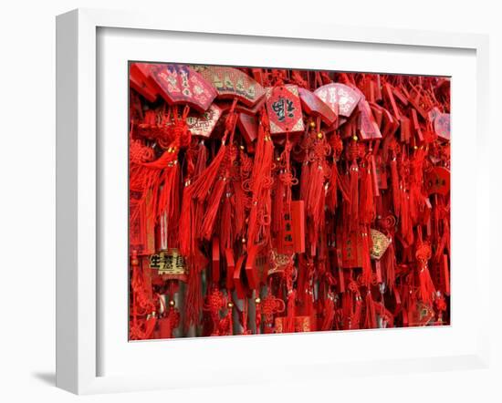 Placques Adorn the Fence of the Four Gates Buddhist Temple, Shandong Province, Jinan, China-Bruce Behnke-Framed Photographic Print