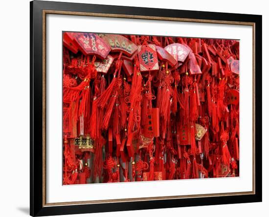 Placques Adorn the Fence of the Four Gates Buddhist Temple, Shandong Province, Jinan, China-Bruce Behnke-Framed Photographic Print