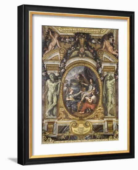 Plafond de la Galerie des Glaces : L'Ordre rétabli dans les finances-Charles Le Brun-Framed Giclee Print