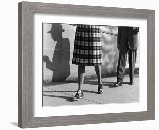 Plaid Skirt and Matching Shoes Being Modeled on the Street-Nina Leen-Framed Photographic Print