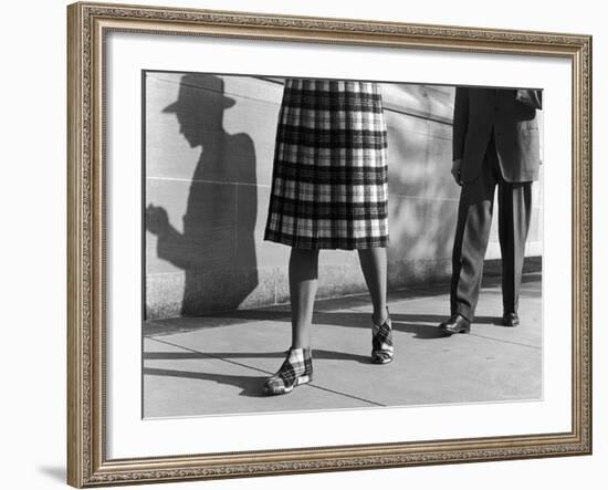 Plaid Skirt and Matching Shoes Being Modeled on the Street-Nina Leen-Framed Photographic Print