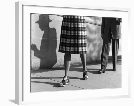 Plaid Skirt and Matching Shoes Being Modeled on the Street-Nina Leen-Framed Photographic Print