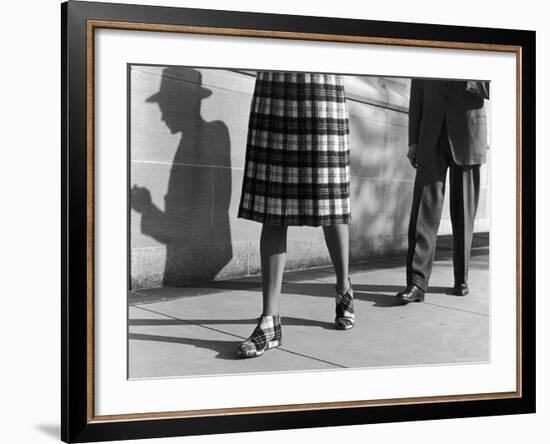 Plaid Skirt and Matching Shoes Being Modeled on the Street-Nina Leen-Framed Photographic Print