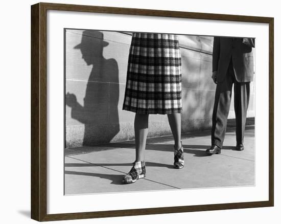 Plaid Skirt and Matching Shoes Being Modeled on the Street-Nina Leen-Framed Photographic Print