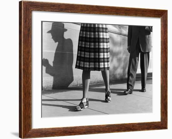 Plaid Skirt and Matching Shoes Being Modeled on the Street-Nina Leen-Framed Photographic Print