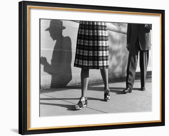 Plaid Skirt and Matching Shoes Being Modeled on the Street-Nina Leen-Framed Photographic Print