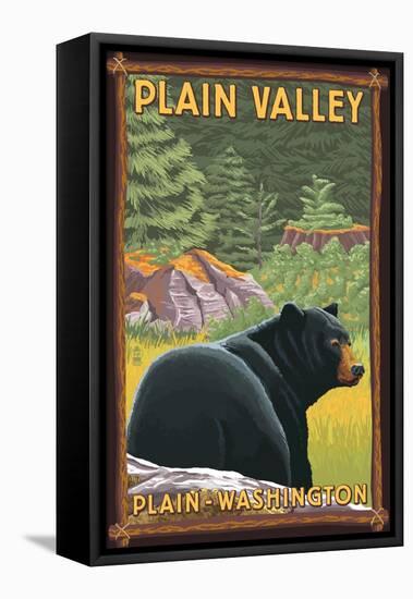 Plain, Washington - Black Bear in Forest-Lantern Press-Framed Stretched Canvas