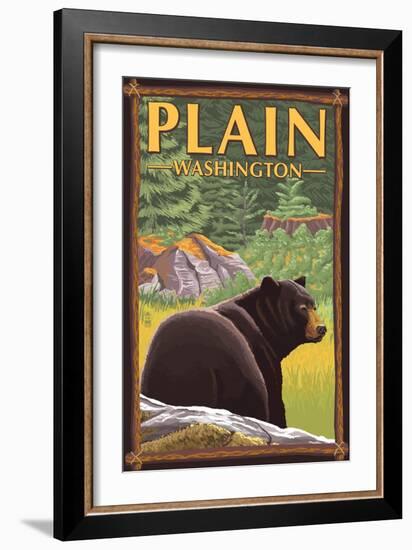 Plain, Washinton - Black Bear in Forest-Lantern Press-Framed Art Print