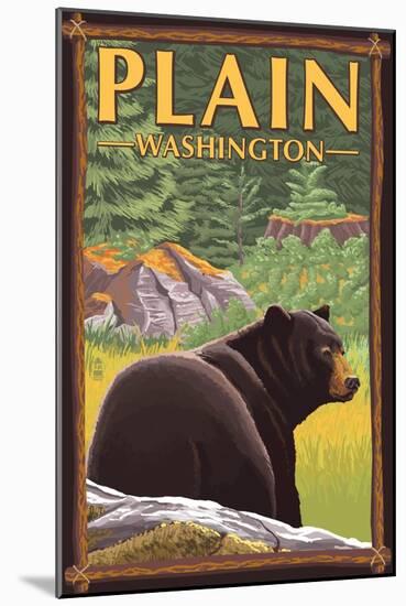 Plain, Washinton - Black Bear in Forest-Lantern Press-Mounted Art Print