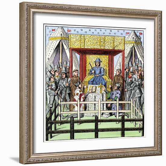 Plaintiff and Defendant Take the Oath before a Judge in the 1400s-null-Framed Giclee Print