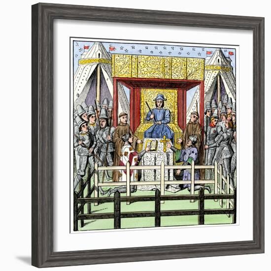 Plaintiff and Defendant Take the Oath before a Judge in the 1400s-null-Framed Giclee Print