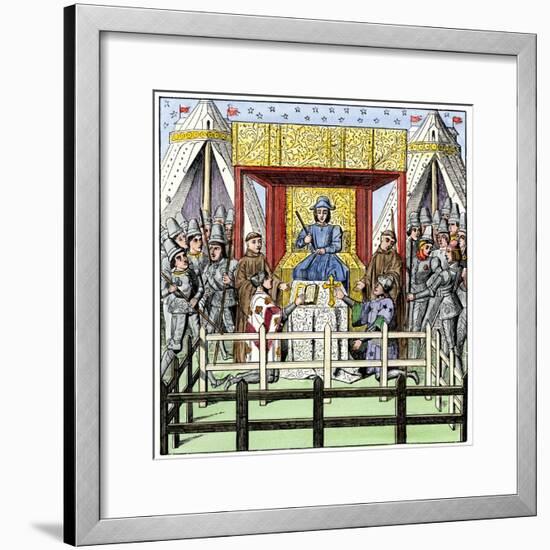 Plaintiff and Defendant Take the Oath before a Judge in the 1400s-null-Framed Giclee Print