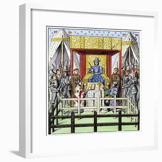 Plaintiff and Defendant Take the Oath before a Judge in the 1400s-null-Framed Giclee Print