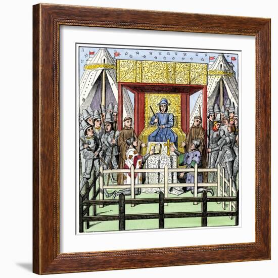 Plaintiff and Defendant Take the Oath before a Judge in the 1400s-null-Framed Giclee Print