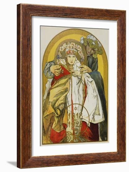 Plakat zum zehnten Jahrestag des Bestehens der Tschechoslowakischen Republik. 1928-Alphonse Mucha-Framed Giclee Print