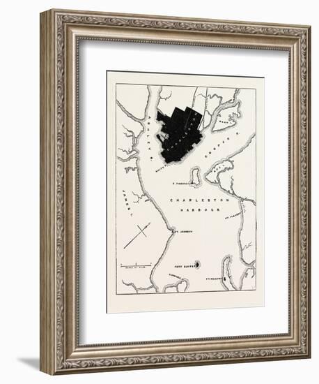 Plan of Forts and Harbour at Charleston, USA, 1870s-null-Framed Giclee Print