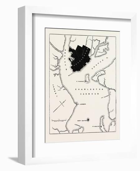 Plan of Forts and Harbour at Charleston, USA, 1870s-null-Framed Giclee Print